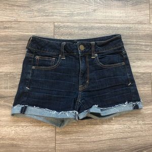 American Eagle Dark Wash High Rose Shorts